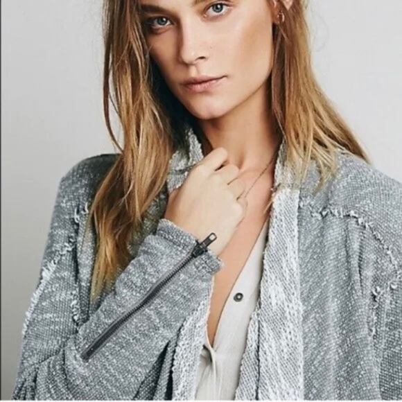 Free People In The Loop Open Front Long Heather Gray Draped Cardigan Sz XS - Picture 8 of 11